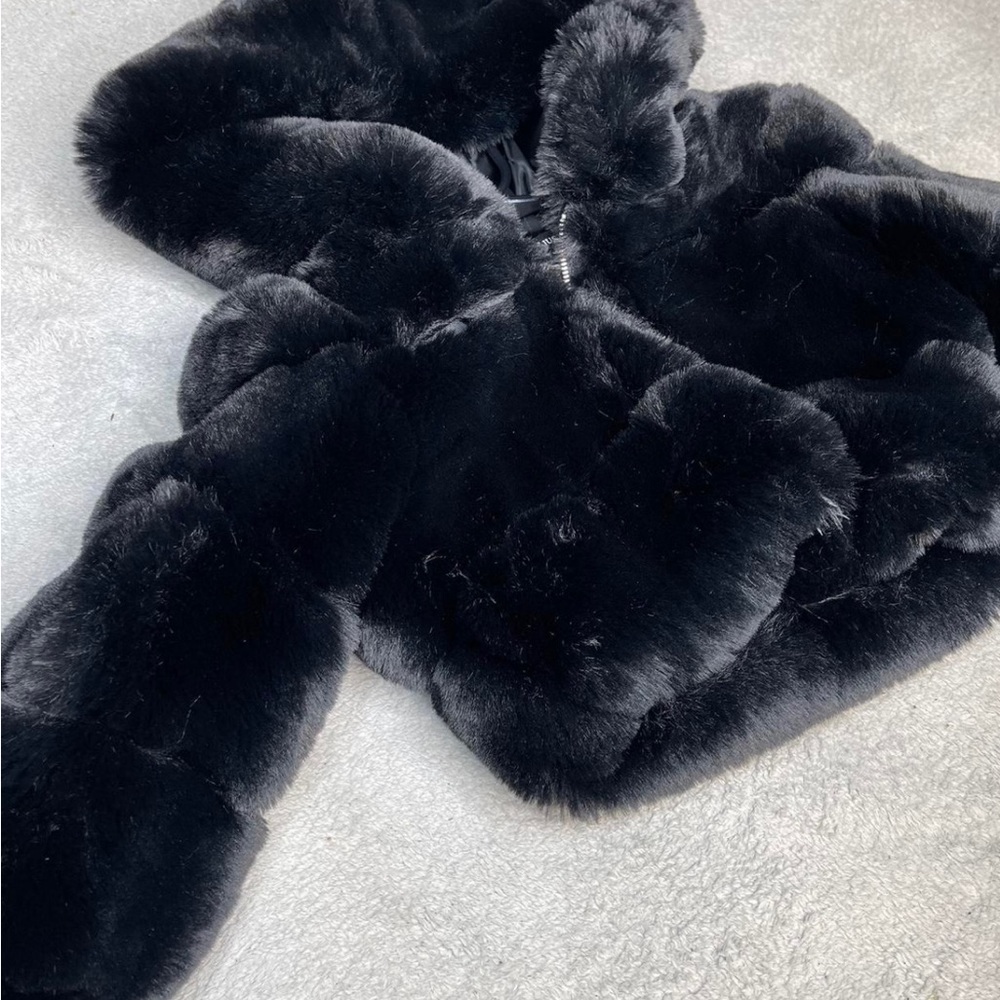Black Cropped Fur Shane Justin Jacket